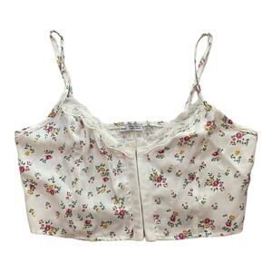 Bershka Floral Summer Satin Corset Crop Top White NWT Size S